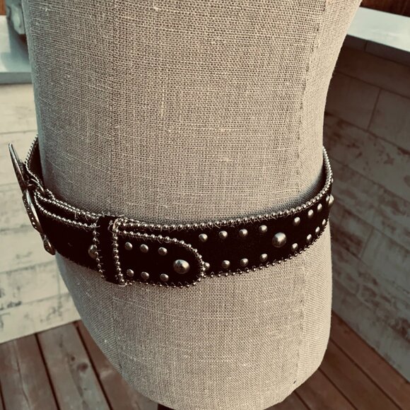 Kathy Van Zeeland Fleur-de-Lis Faux Suede Leather Studded Rhinestone Waist Belt - Picture 3 of 13